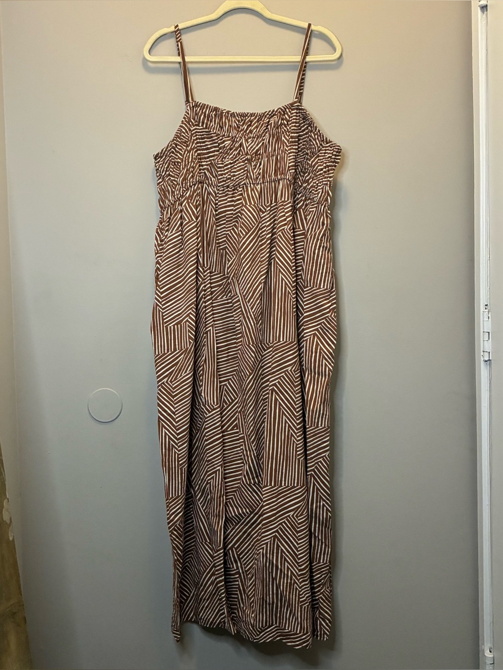 Brown Patterned Spaghetti Strap Maxi Dress